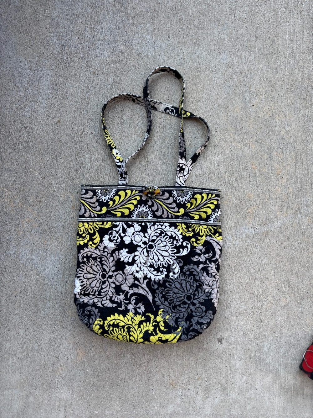 Retired Vera Bradley BAROQUE Black Yellow Quilted Cotton Tote Shoulder Purse Bag
